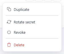 The row menu on a display: revoke it, give it a new address, or delete it for good.