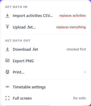 The File menu, listing both ways in and every way out.
