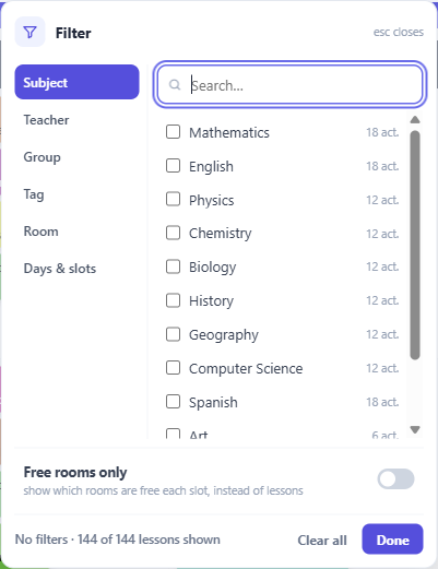 One filter panel: who and what the grid should show.